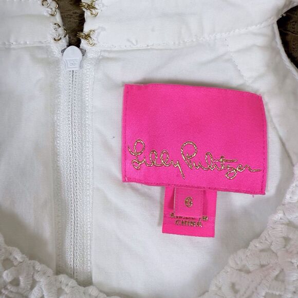 Lilly Pulitzer‎ CHARLIZE Eyelet White Shift Dress Lined Cotton Size 6 - Picture 10 of 15